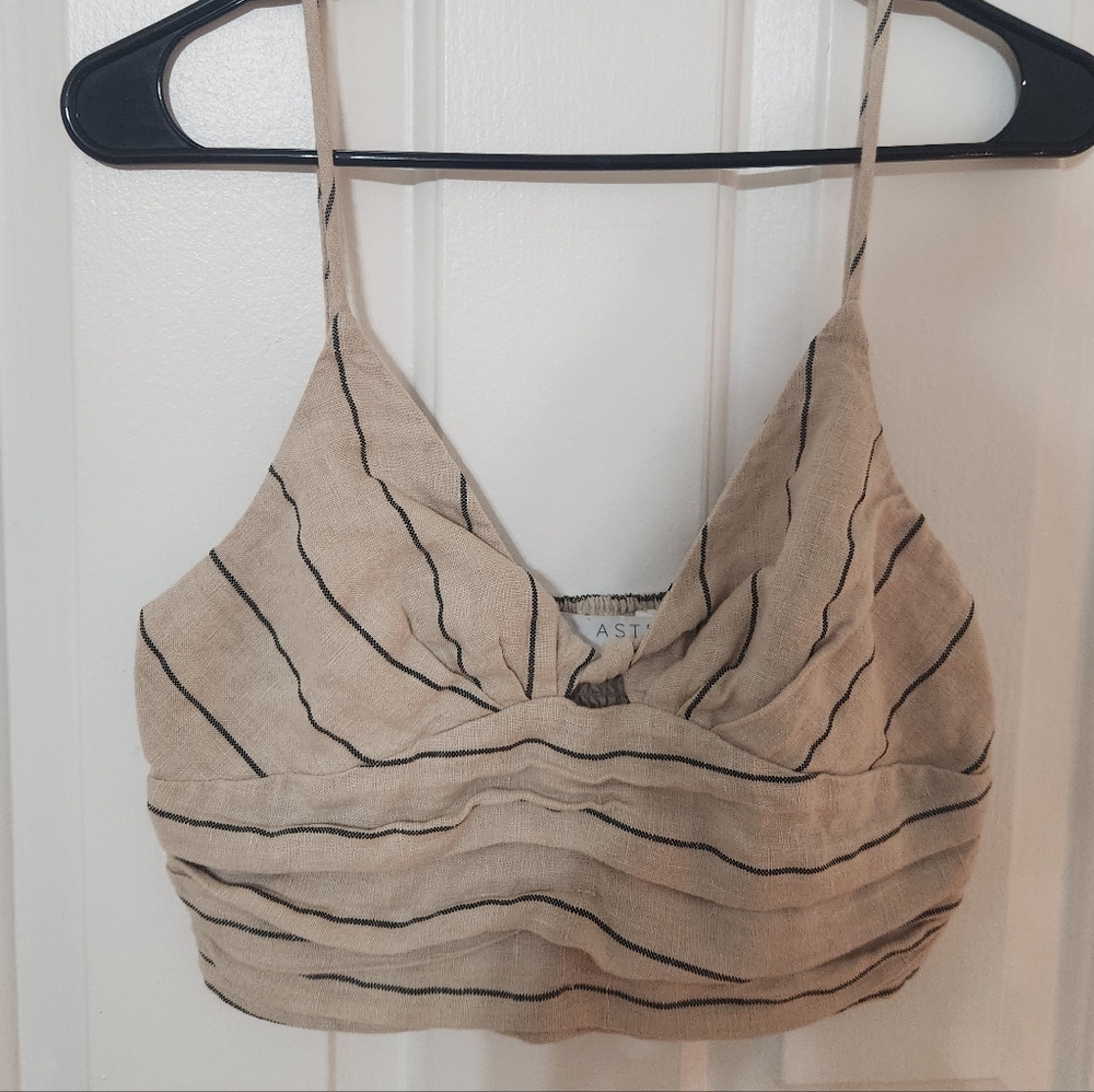 ASTR the label Striped Beige Crop Top